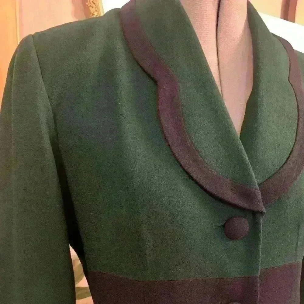 Vintage Gillian Petites Jacket Dress Wool Color Block Fully Lined Green  Navy. - Picture 3 of 14